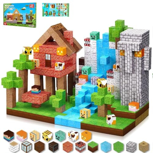 MEESHEEP 150PCS Magnetische Bausteine, STEM Montessori-Spielzeuge Kinder (3-10J) | Fördert Kreativität, Vorstellungskraft & Selbstvertrauen | Aufbewahrbar