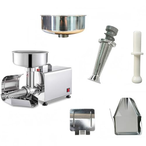 Processeur électrique en acier inoxydable avec moteur de 450 W et hauteur de 330 mm, conception multifonction pour la fabrication de jus et de confitures, comprend une passoire et des accessoires