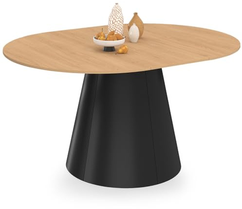 IDMarket - Runder ausziehbarer Esstisch Angele 4-8 Personen Holz Bucheneffekt und schwarzer Fuß 110-150 cm