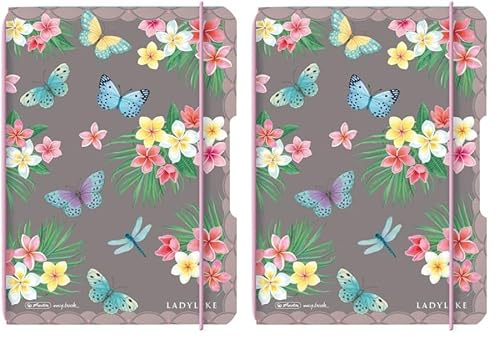 Herlitz Notizheft flex, A6, 40 Blatt punktiert; motiv: Ladylike Butterflies, 1 Stück (Packung mit 2)