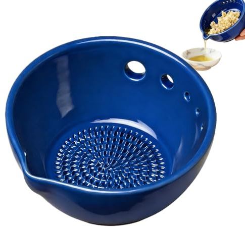 Cuenco de cerámica hecho a mano para pelar hierbas, plato rallador de ajo | Rallador de platos de ajo 2 en 1, picador de verduras para cocina, apartamento, hornear, moler