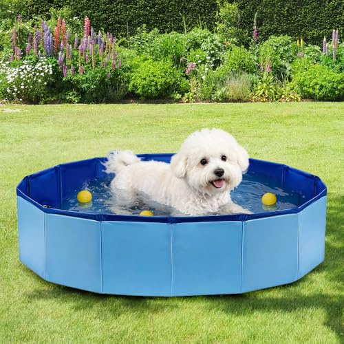SKIKHN Hundepool Faltbar, 80x20 cm Hundepool Klein, Hundeplanschbecken, Planschbecken für Hunde, Hundebadewanne, Katzenpool, Tragbares Haustier Hund Planschbecken, Geeignet für Katzen und Hunde(Blau)