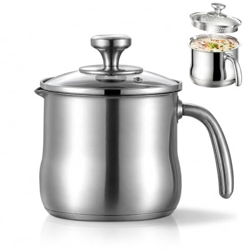 2 Liter Milchtopf Induktion aus 304 Edelstahl Mit Deckel Mit Griff | Milchtopf Doppelwandig, Simmertopf Mit Pfeife, Für Gas Elektro Induktion Herdarten Geeignet