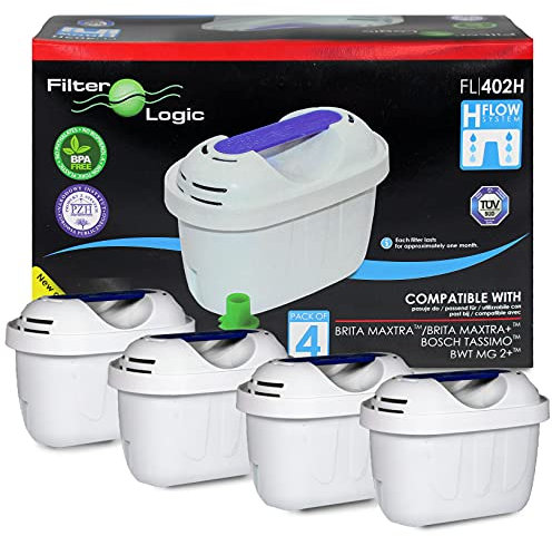 FilterLogic FL402H | Pack of 4 - Water Filter Cartridge Compatible with Brita Maxtra+