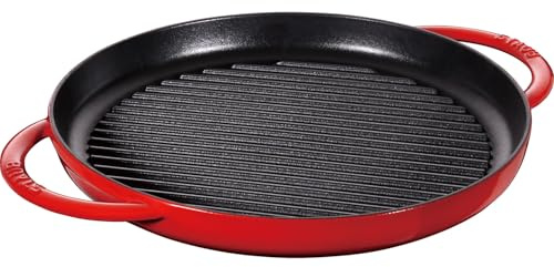 STAUB rund 30 cm Grillpfanne, Gusseisen, kirschrot