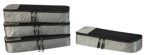 Amazon Basics Packwürfel Set für Koffer, Reise Organizer, Reißverschluss, 4 Teilig, Schmal, Grau