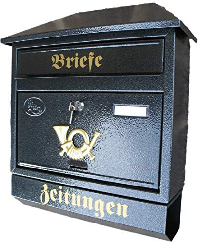 Naturholz-Schreinermeister Großer Briefkasten/Postkasten XXL Anthrazit mit Zeitungsrolle und Montagematerial Zeitungsfach Schrägdach Trapezdach Wandbriefkasten