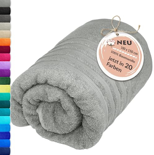 Lashuma Badetuch groß 100x150 cm, London Frottee Strand Badetuch XXL Grau - Stein