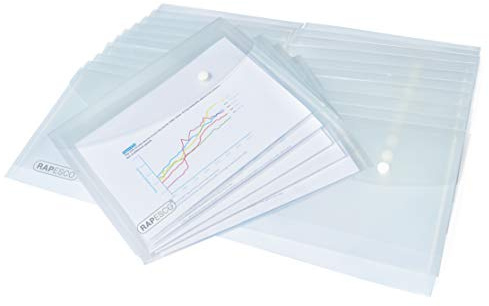 Rapesco 1501 ECO Recycelte Dokumentenmappe mit Druckknopf, A5, 50 Stück | Klar Transparent
