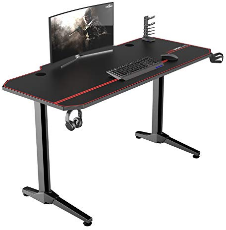 soges Gaming-Schreibtisch, 140 cm, mit Mauspad, für große Gamer, Computertisch, Computer, Spieltisch, Pro, für E-Sport, ergonomisch, Schwarz