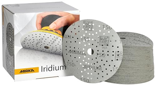 Mirka Iridium papel lija Premium Ø150mm cierre adhesivo 121 agujeros | Papel de lija premium cierre adhesivo 121 agujeros ideal para lacas masillas imprimación madera acero y plásticos