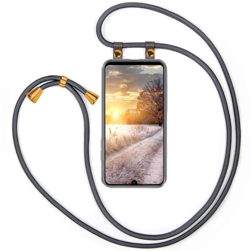 moex Handykette für Huawei P30 Lite/P30 Lite New Hülle mit Band abnehmbar, Handyhülle mit Kette zum Umhängen, Handyband 155 cm lang Stoff Kordel Umhängehülle, Handy Umhängeband, Anthrazit