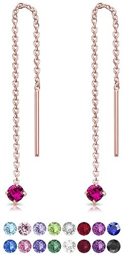 DTPsilver® KLEINE Durch Ohrringe ziehen 925 Sterling Silber Rosen-Gold überzogen mit Baumelnde 3 mm Swarovski® Elements Kristall - Farbe : Fuchsie