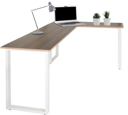 hjh OFFICE 830084 Hörnskrivbord 165x120 cm WORKSPACE BASIC I Valnöt/vit L-format skrivbord med stålram
