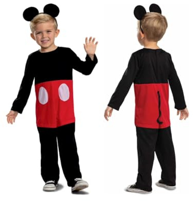 Disney Mickey - Officiell Musse Pigg-kostym, inklusive kostym och pannband med öron, tillgängliga storlekar S - för barn från 4 till 6 år
