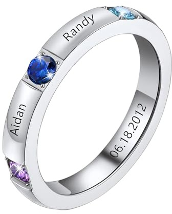 U7 Damen Herren personalisierte Geburtsstein Ring Edelstahl/18k vergoldet Verlobungsring Freundschaftsring mit Name Gravur Ring Schmuck Geschenk für Mutter Tochter BFF