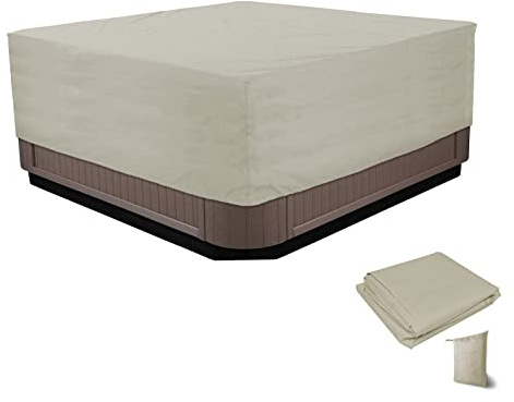 LDIW Couvercle de Spa Carré étanche Couvertures extérieures de Baignoire Spa, Housse de Baignoire Coupe-Vent résistante aux UV pour Piscine Bain à Remous de Jardin,Beige,231 * 231 * 30cm