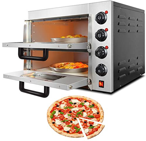 0℃ Outdoor Horno de Pizza Eléctrico de 3KW Horno para Pizza con Cajón de Pizza Acero Inoxidable 350℃ Mini Horno de Sobremesa Eléctrica Horno del Pan Horno Grade Hornear para Restaurante