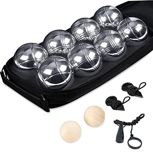 Hengsong Boule Kugeln,Boule Set, 8-teilig Traditional Gartenspiele Boccia für Den Garten Boule-Spiel, Vier Texturen Eisen Chrom Boule Kugeln für Outdoor Spaß Sport Spiel