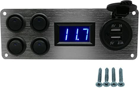 TOTMOX 12V-24V Double Panneau de Commutation LED USB avec Voltmètre, Panneau de Commutation Universel pour Voiture Bateau Camping-car Van Marine Camion RV Yacht