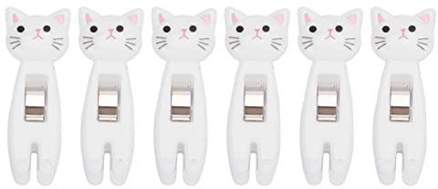 6 Stück Beutelclips in Katzenform, kleine Katzen-Chip-Clips, Papierklammern, Wäscheklammern, Lebensmittel-Aufbewahrungsbeutel, Versiegelungsklemme, Mini-Mehrzweck-Clips,(Weiß)