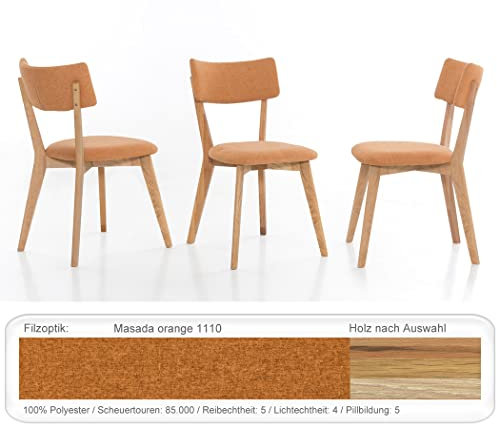 expendio Stabiler Holzstuhl Norina 32 Polsterstuhl Esszimmerstuhl Küchenstuhl Massivholzstuhl Verschiedene Varianten, Holzart:Kernbuche geölt, Bezugstoff:Masada orange