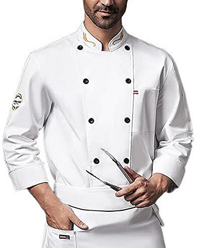 Kochjacke Unisex Kochjacke Damen Kochjacke Herren Unisex Koch Mantel Jacke, Hotel / Küche Langärmelig Zweireihig Uniform für Männer und Frauen, Atmungsaktiv Küche Arbeitskleidung ( Color : White , Siz
