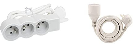 Legrand - Rallonge multiprise Extra-Plate avec 3 Prises de Courant avec Terre avec Cordon 1,5m - Blanc et Gris Clair & Zenitech Prolongateur ménager 16A HO5VV F 3G1 Blanc 1,90m