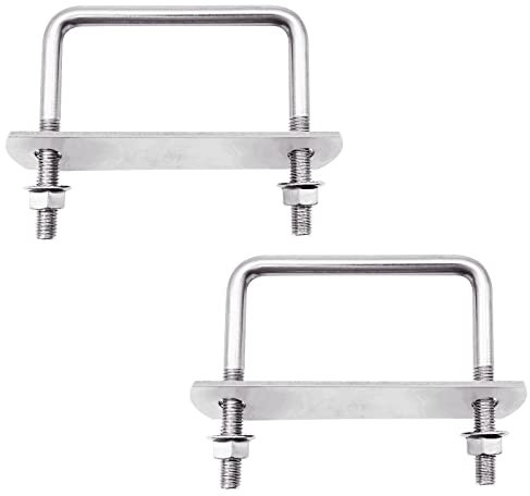 U Bolzen M10 U Bügel 100x100mm Bügelschraube Quadratisch mit Rahmenplatte und Unterlegscheiben, 2 Stück