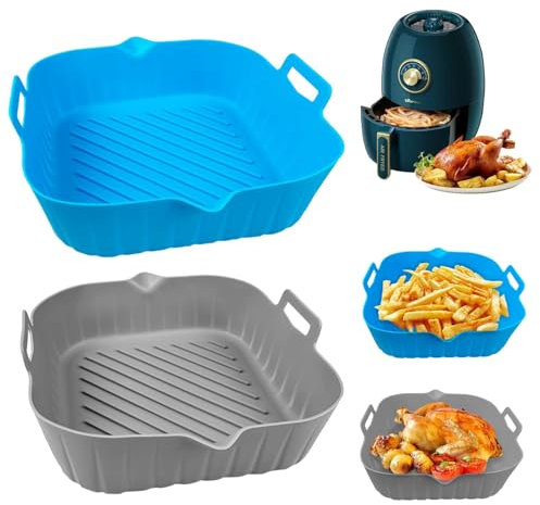 Silikon Backform für Heißluftfritteuse, 2PCS Air Fryer Silikon, Silikonform Heißluftfritteuse 20 cm, Wiederverwendbar Silikonform Heißluftfritteuse für Mikrowelle Backofen Kühlschrank Spülmaschine