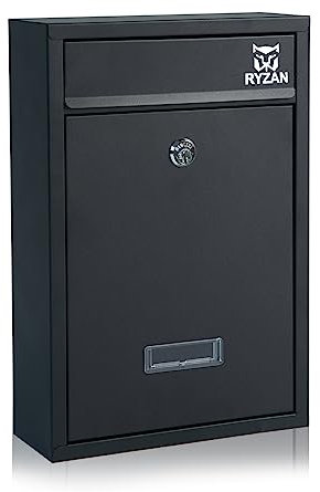 RYZAN Cassetta delle lettere da parete in acciaio, moderna, facile da installare, chiudibile a chiave, resistente alle intemperie, grande 8,5 x 21,5 x 32