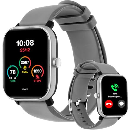 Abyx FIT Ozone 3 - Smartwatch 1,6 Zoll, Standby 20 Tage, Bluetooth 5.0, Beschleunigungsmesser, IP68 Wasserdicht, Herzfrequenzmessung, Schlafanalyse, Musik, Kompatibel mit Android iOS, Grau