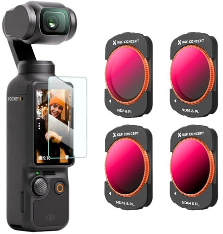 K&F Concept 4Pack- ND8/PL, ND16/PL, ND32/PL, ND64/PL Compatible with Osmo Pocket 3, Neutral Color Optics, Multi-layer Coatings ND Polarizing Filters