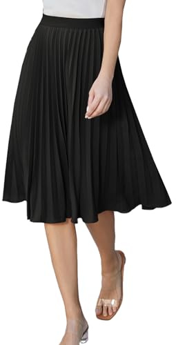 Grace Karin Damkjol A-linje veckad kjol hög midja knälång elegant cl2473, Cl2473-1/svart, M