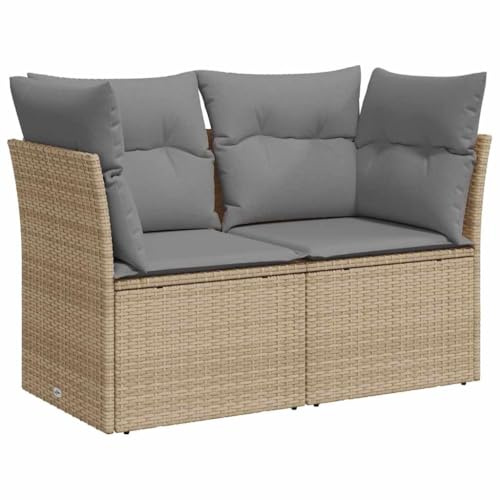 vidaXL Gartensofa mit Kissen 2-Sitzer Beige Poly Rattan