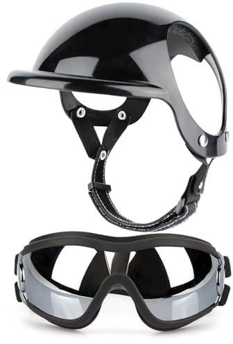 Kopfbedeckung für Hunde, belüfteter Haustierhelm, anpassungsfähige Haustierbrille, bunte Augenschutz-Schattierungen für Hunde, Hundebrille mit verstellbarem Riemen für tägliche Spaziergänge und