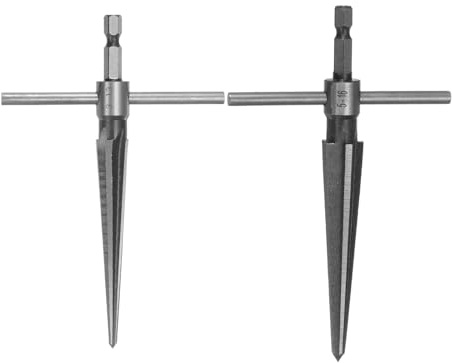 HARFINGTON 2pcs Tapered Hand Reamer Set 1/8-1/2 (3-13mm) 3/16''-5/8'' (5-16mm) T Handle 6 Flutes Chamfer Reaming Taper Reamers for Guitar Bridge Pin Hole Wood Metal Plastic
