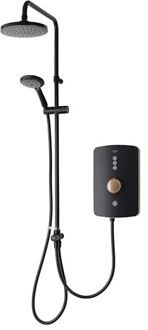 Triton Showers REAMDU99 Amala Metallic DuElec | Shower Electric | 9.5KW | Black Shower I Brushed Copper I Electrical Showers | with Showerhead and Anti Twist Hose | Rainfall Shower Head