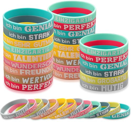 36PCS Silikon Motivationsarmbänder Kinder Abschiedsgeschenk Silikonarmband | Deutsch Armband Mutmacher Abschiedsgeschenk Schüler Grundschule Schulschlussgeschenk Silikonarmband Inspirierenden Sprüchen