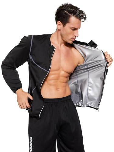 Velssut Sauna Jacket for Men Sweat Sauna Suit Long Sleeve Workout Shaper Zipper Slimming Top Fitness Gym Boxing