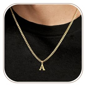 JIKASI Initial A-Z Letter Pendant Necklace for Men 18K Gold Plated Capital Initial Necklace Cuban Link Chain 4mm 20 Inch Jewelry Gift