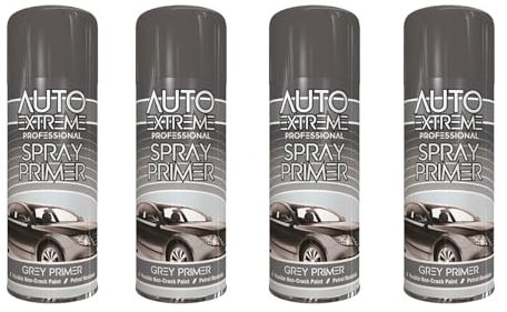 DIOXSTAR Grey Primer Spray Paint, Matt Finish, Quick Drying, Non-Crack Paint, Suitable for Metal, Glass, Wood, Indoor and Outdoor Use, Easy to Use, 400ml (4 PCS)