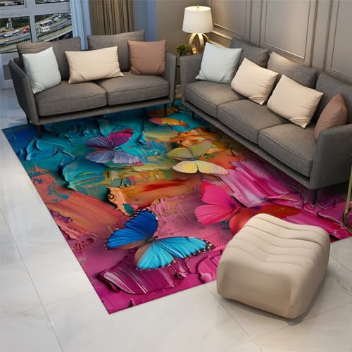 BYLEEHOMED Schmetterlings-Teppich für Schlafzimmer Ultrasanfter Waschbarer Bunter Boho-Graffiti-Teppich für Spielzimmer Klassenzimmer Niedlicher Kinderzimmer-Teppich 180x300cm