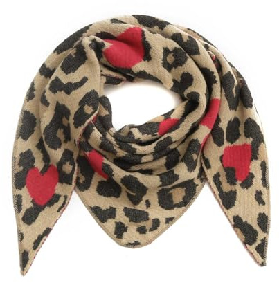 stylx Damen Schal XXL Dreieck mit Leopard Muster LEO HERZ Warm Weich Strickschal Karo Winterschal Herbstschal Wolleschal Frauen Deckenschal Halstuch Scarf Poncho Cape (schwarz/beige)