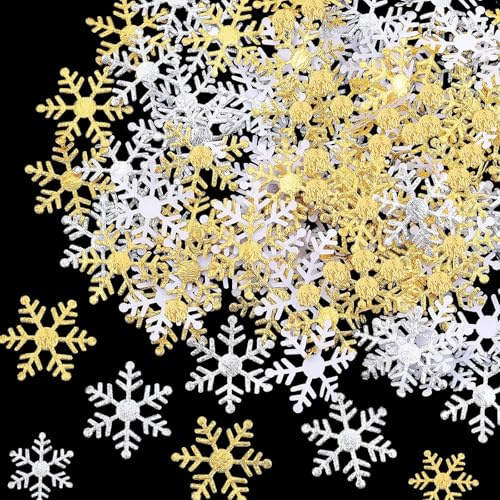 600 Stück Schneeflocken Deko, Weihnachten Winter deko, Streudeko Schneeflocken Deko, Schneeflocken Konfetti, Weihnachten Deko für Weihnachts Party Silvester Hochzeit Geburtstag(Gold + Silber)