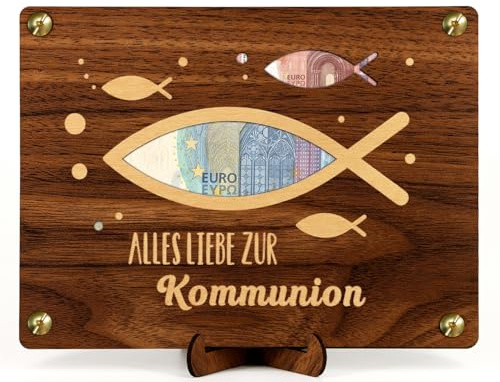 Giftota Kommunion Geldgeschenk Holz, Mädchen Junge, Deko, Verpackung mit Glückwunschkarte
