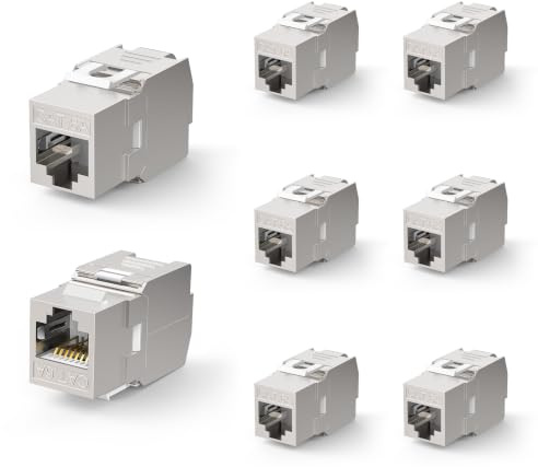 VCELINK 8X Module CAT6a Keystone RJ45 Femelle sans Outil LSA, pour Câble LAN 10 Gbit/s à 500 MHz AWG 22-26 & PoE, Entièrement Blindé, pour Panneau de Brassage et Prise Réseau