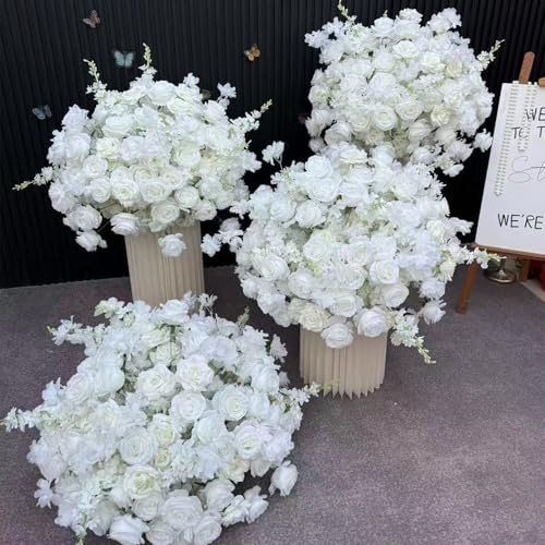Lucky flower Artificial Rose Balls Wedding Centerpieces, White Fake Flowers Rose Hydrangea Ball, Silk Hydrangea Floral Ball Arrangement Bouquet for Wedding Tables, Party, Home Decor (60cm)