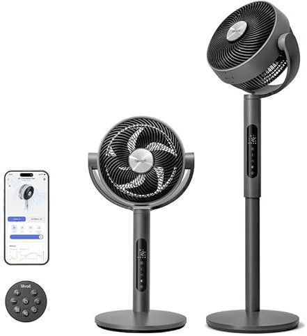 LEVOIT 20dB Ventilador de Pie Silencioso Inteligente, Motor DC, Ventilador Circulador Bajo Consumo con WIFI, 4 Modo y 12 Velocidades de Viento, 30M de Viento, 12H Temporizador, 90°+120° Oscilación