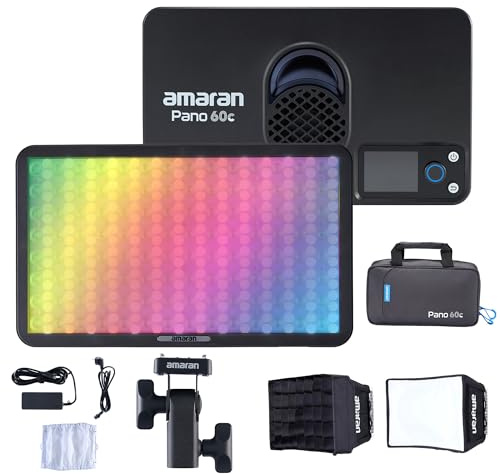 Amaran Pano 60c Kit RGBWW LED Video Panel Light 60W CCT 2300K-10000K with Ace Lock Quick Mounting Softbox Diffuser APP Control 12 Photography Lighting Effects (‎Charcoal)